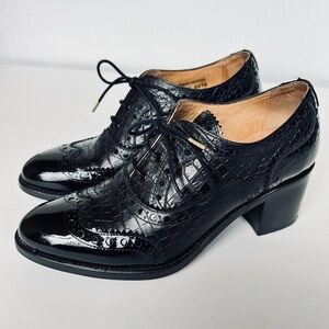 The Office Of Angela Scott Black Crocodile Patterned Heeled Oxfords